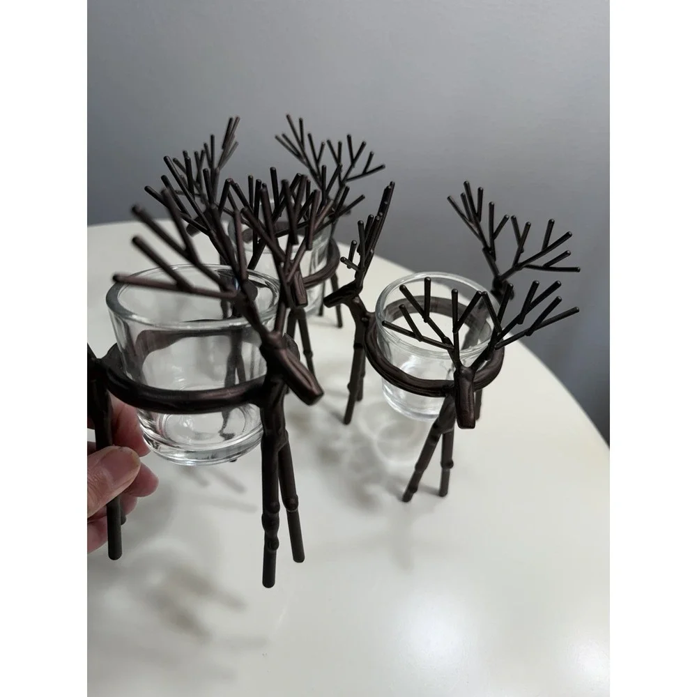 Yankee Lot of 3 Reindeer Votive Candle Holders Metal Antler Rustic Christmas